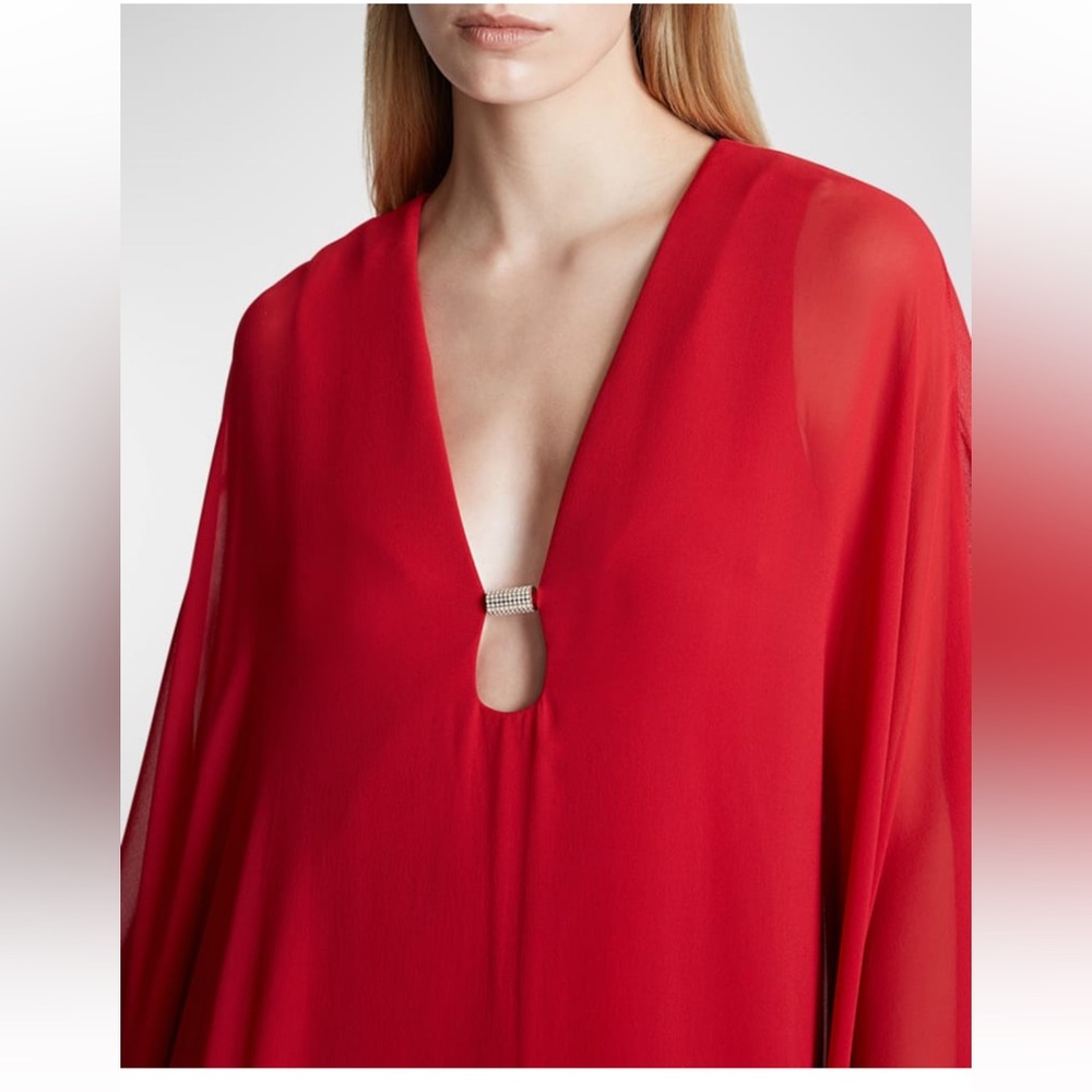 NWT Halston Paula Cutout Draped Chiffon Crepe Gown Red Size 2 - Picture 7 of 7